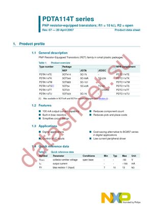 PDTA114TK T/R datasheet  